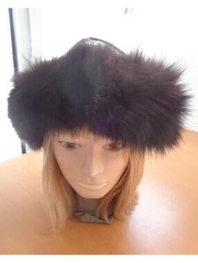 EXCELLENT BROWN FOX FUR HAT CAP WITH LEATHER TOP WOMEN WOMAN SIZE ALL